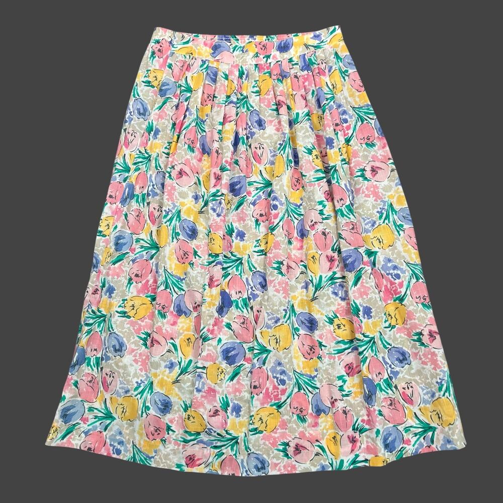 Vintage Worthington Essentials Floral Midi Skirt Size 8 Tulip Print USA‎ Made